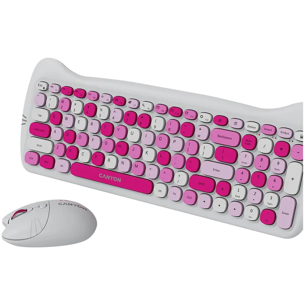 CANYON HSET-W6EN keyboard-mouse kitty edition PINK Imazhi dytësor
